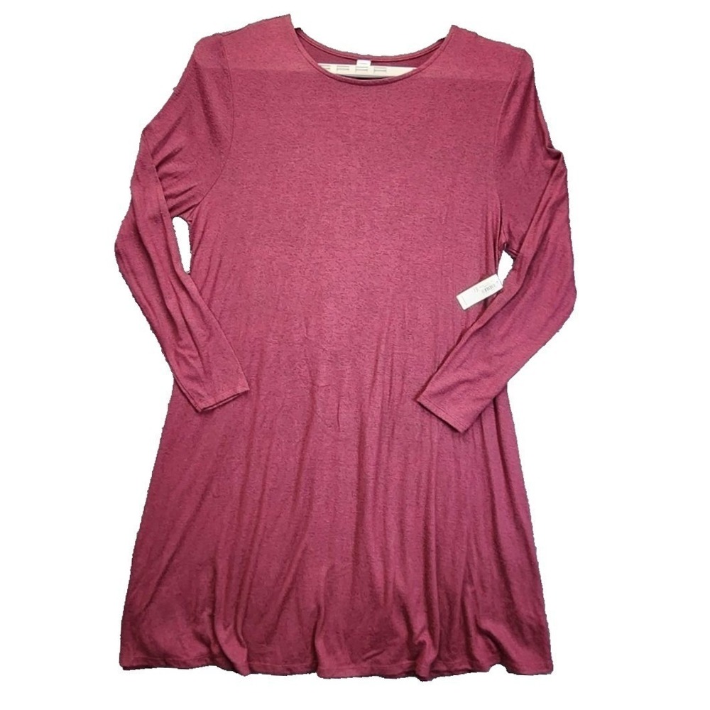 Old Navy Women XXL Tall Berry Heather Knit Long Sleeve Swing Dress NWT  40" long